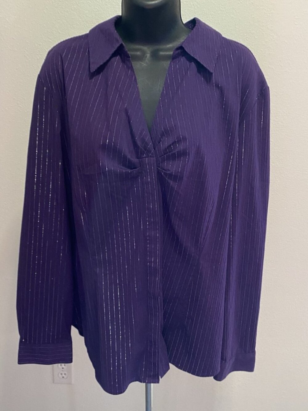 Jaclyn Smith Womens Size XXL Blouse Top Long Sleeve Purple Button Down Collared